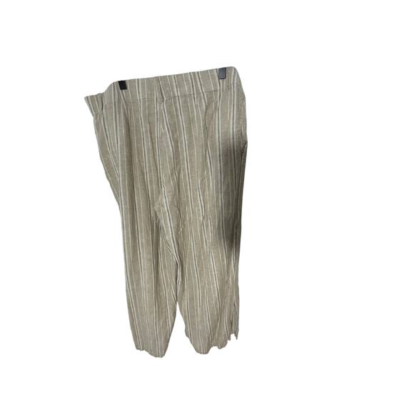 J.Jill Women's Tan White Stripe Coastal Grandma Lagenlook M Linen Wide Leg Pants - Picture 5 of 5